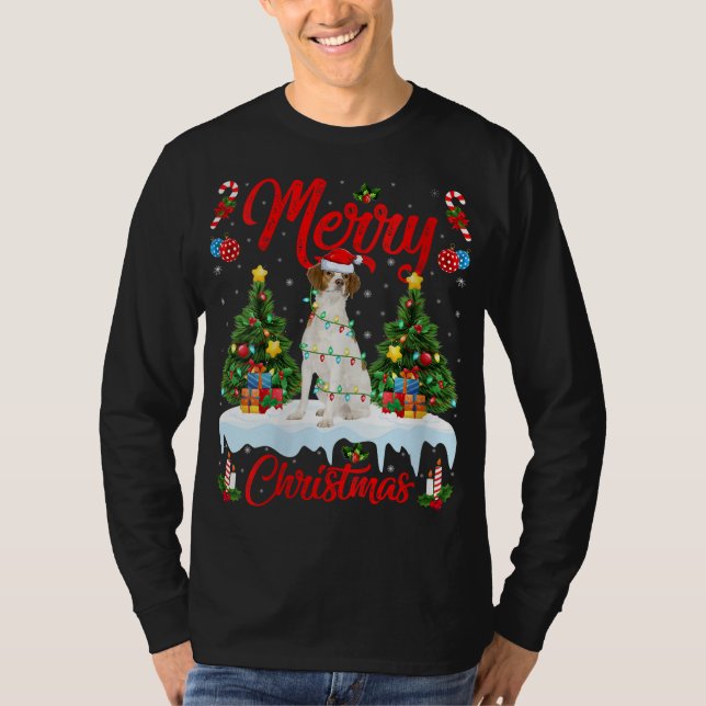 Camiseta Ilumina el árbol navideño Santa Brittany Spaniel D (Anverso)