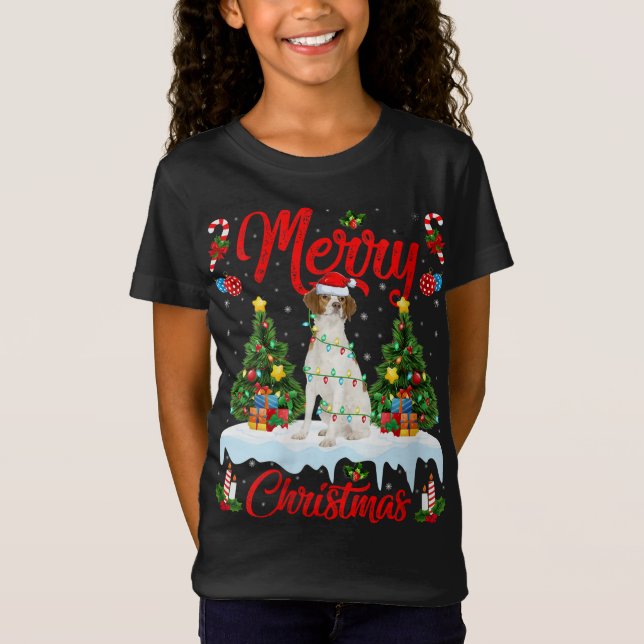 Camiseta Ilumina el árbol navideño Santa Brittany Spaniel D (Anverso)