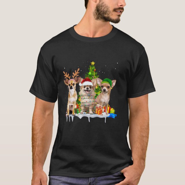 Camiseta Iluminación de árbol de navidad de renos chihuahua (Anverso)