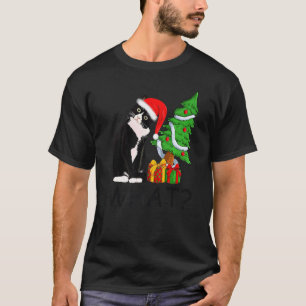 Camiseta Iluminación de árbol de Navidad Santa Gato Negro N