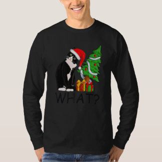 Camiseta Iluminación de árbol de Navidad Santa Gato Negro N