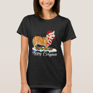 Camiseta Iluminación de Navidad Alegre Corgmas Corgi Navida