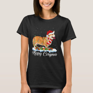Camiseta Iluminación de Navidad Alegre Corgmas Corgi Navida