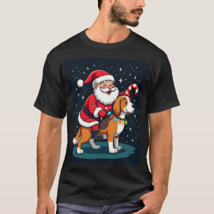Camiseta Iluminación de Navidad Beagle Santa montando Beagl
