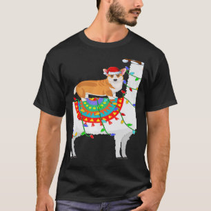 Camiseta Iluminación de Navidad Corgi Perro Montando Llama