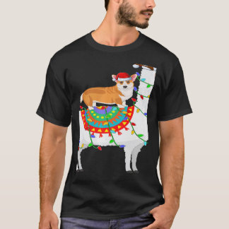 Camiseta Iluminación de Navidad Corgi Perro Montando Llama