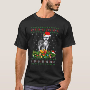 Camiseta Iluminación de Navidad familiar para perro Husky f
