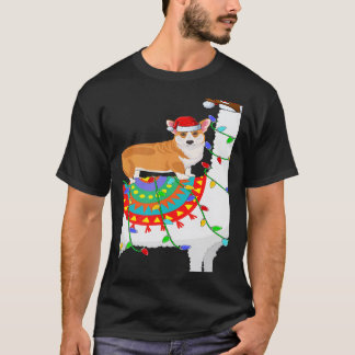 Camiseta Iluminación de Navidad Perro Corgi Montando Llama