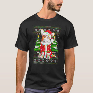 Camiseta Iluminación de Navidad Santa Feo Corgi Navidad
