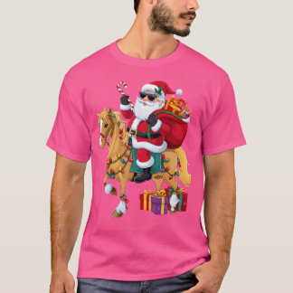 Camiseta Iluminación de Navidad Santa montando a caballo Na