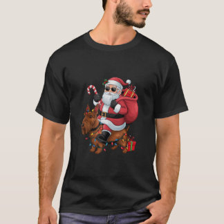 Camiseta Iluminación de Navidad Santa montando perro terrie