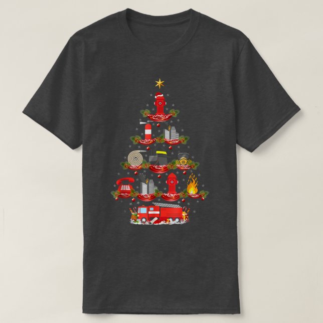 Camiseta Iluminación del bombero Árbol de Navidad del bombe (Diseño del anverso)