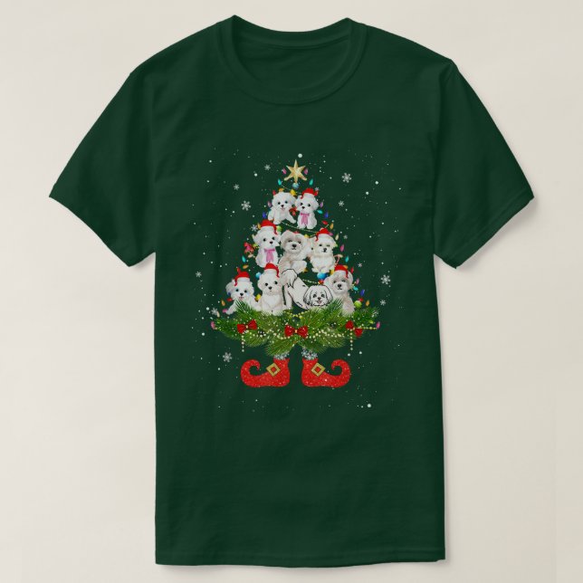 Camiseta Iluminación maltesa del árbol de Navidad Cuidada S (Diseño del anverso)