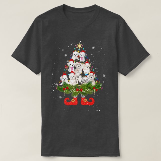 Camiseta Iluminación maltesa del árbol de Navidad Cuidada S (Diseño del anverso)