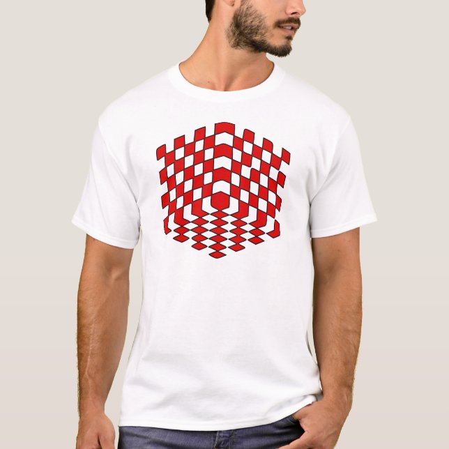 Camiseta ilusión óptica del cubo rojo 3D (Anverso)