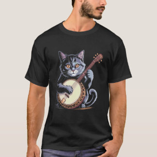 Camiseta Ilustración 1 de gato tocando el banjo
