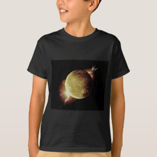 Camiseta ilustracion 3d del planeta amarillo en el universo
