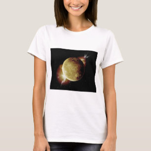 Camiseta ilustracion 3d del planeta amarillo en el universo