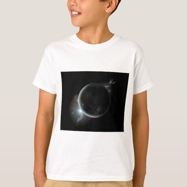 Camiseta ilustracion 3d del planeta negro en el universo (Anverso)