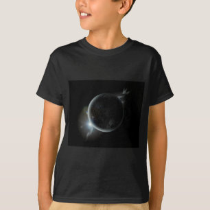 Camiseta ilustracion 3d del planeta negro en el universo