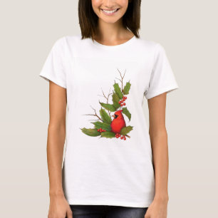 Camiseta Ilustracion a mano del navidad: Acebo, cardinal