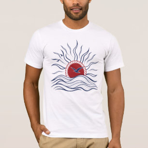 Camiseta Ilustración abstracta de puesta de sol con pájaros