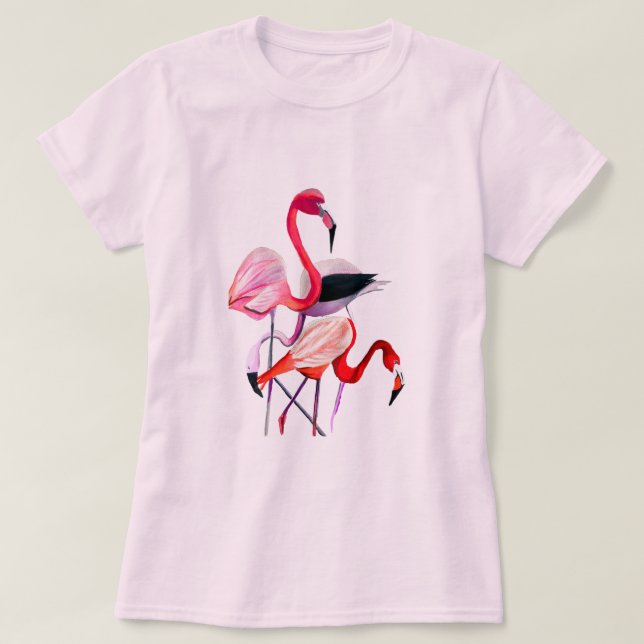 Camiseta Ilustracion acuarela de flamingo rosa divertido (Diseño del anverso)