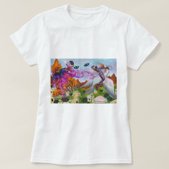 Camiseta Ilustracion acuático Fantasy Warrior monta león (Diseño del anverso)