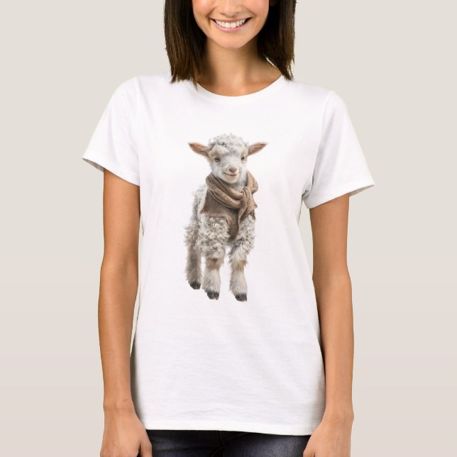 Camiseta Ilustración adorable de corderito bebé con bufanda (Anverso)