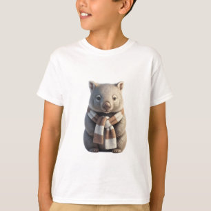 Camiseta Ilustración Adorable de Wombat con Bufanda para Ni