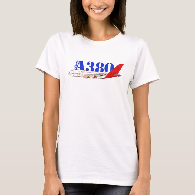 Camiseta Ilustracion Airbus A380 con diseño de cola roja au (Anverso)
