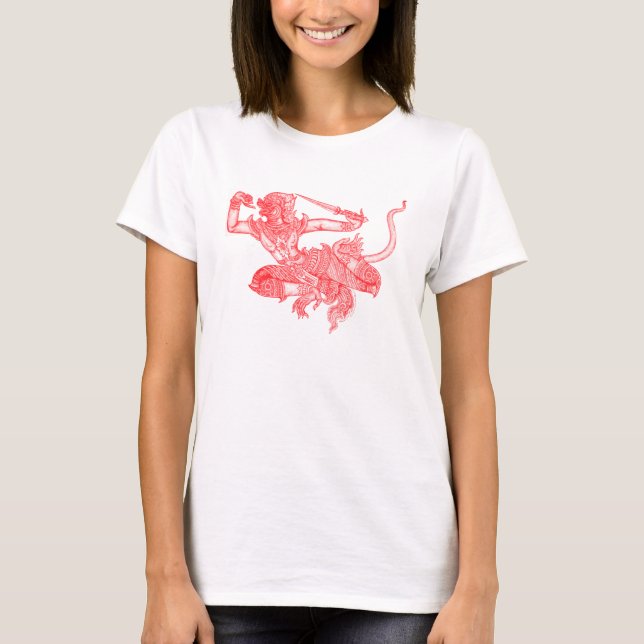 Camiseta Ilustración antigua de libro de Hanuman (Anverso)