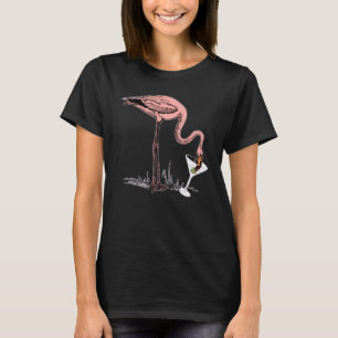 Camiseta Ilustración artística de flamenco bebiendo martini