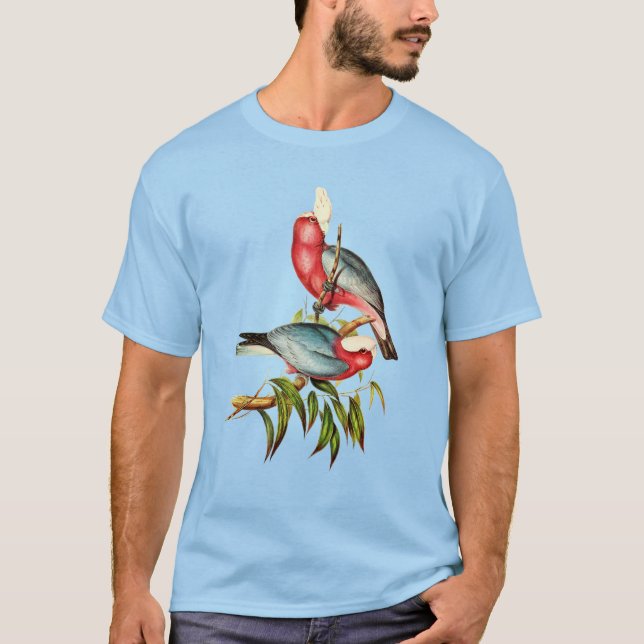 Camiseta Ilustracion australiano de aves rosa y gris galah (Anverso)
