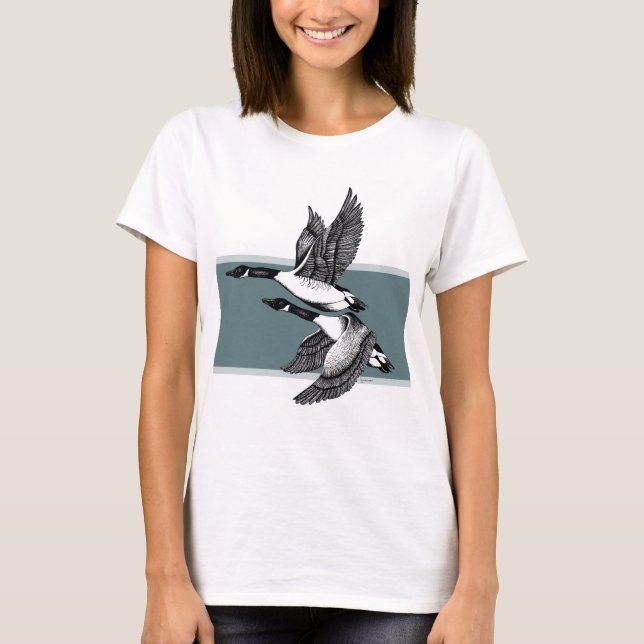 Camiseta Ilustracion blanco y negro de Canadá Geese (Anverso)