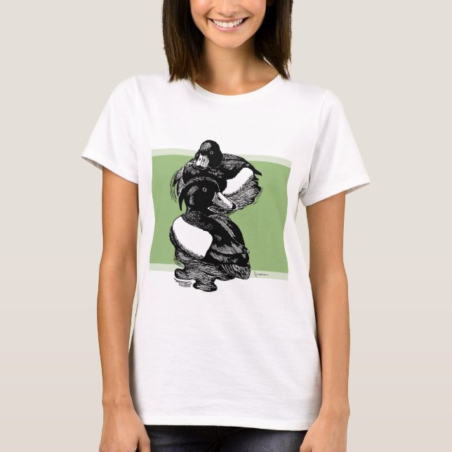 Camiseta Ilustracion blanco y negro de patos entrecortados (Anverso)