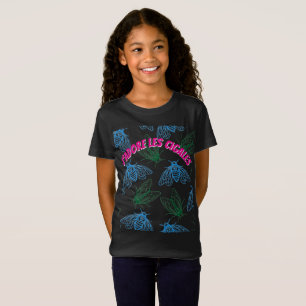 Camiseta Ilustración Botánica de Cigarra Patrón Negro Franc