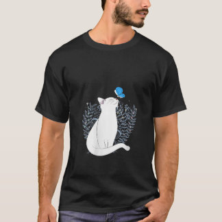 Camiseta Ilustración caprichosa de gato blanco y mariposa a