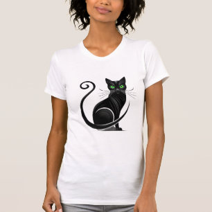 Camiseta Ilustración Caprichosa de Gato Negro