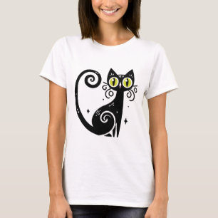 Camiseta Ilustración Caprichosa de Gato Negro