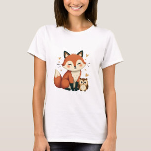 Camiseta Ilustracion caprichoso de yegua de zorro y búho