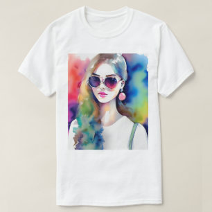 Camiseta Ilustracion Chica de dibujo, Chica de moda, mujer