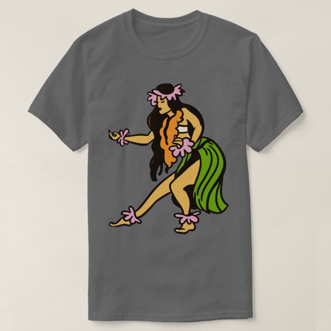 Camiseta Ilustracion Chica Hula retro hawaiano (Diseño del anverso)