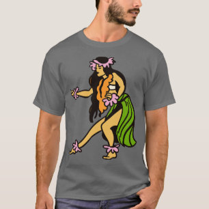 Camiseta Ilustracion Chica Hula retro hawaiano