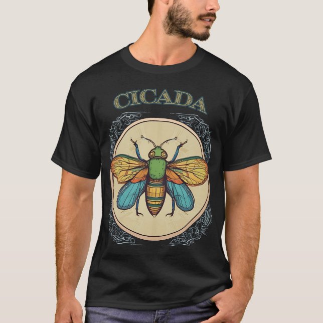 Camiseta Ilustracion Cicada - Arte de Insectos Coloridos (Anverso)