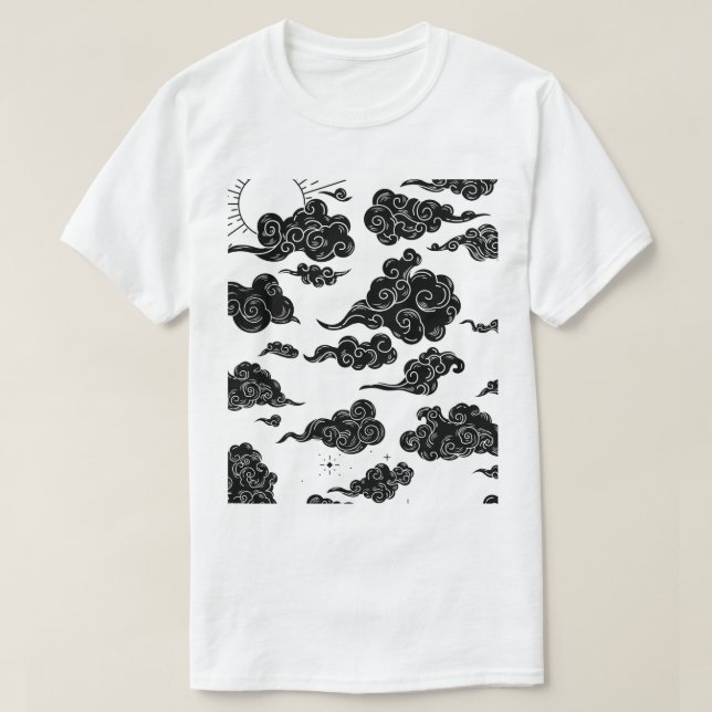 Camiseta Ilustracion cielo blanco de nubes negras (Diseño del anverso)
