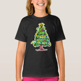 Camiseta Ilustración Colorida de Árbol de Navidad