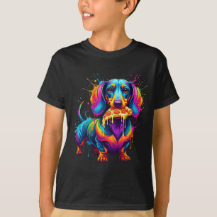 Camiseta Ilustración Colorida de Perro Dachshund Comiendo P
