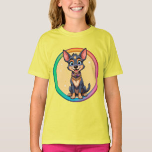 Camiseta Ilustración Colorida de Perro Feliz Sentado