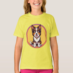 Camiseta Ilustración Colorida de Perro Feliz Sentado